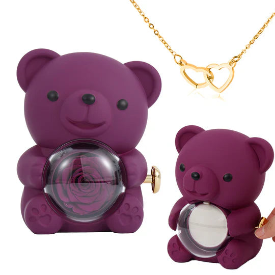 Beautiful Engraved Heart Necklace - With Rose Bear Giftbox