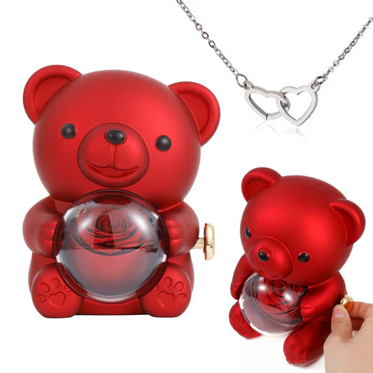 Beautiful Engraved Heart Necklace - With Rose Bear Giftbox