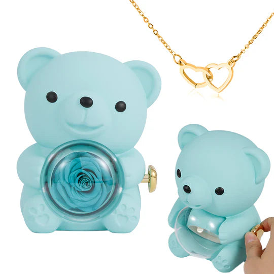 Beautiful Engraved Heart Necklace - With Rose Bear Giftbox