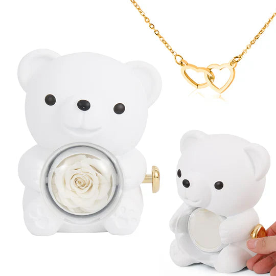 Beautiful Engraved Heart Necklace - With Rose Bear Giftbox