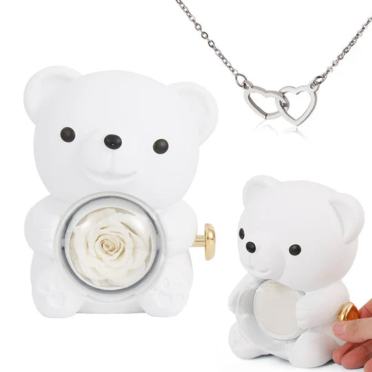 Beautiful Engraved Heart Necklace - With Rose Bear Giftbox